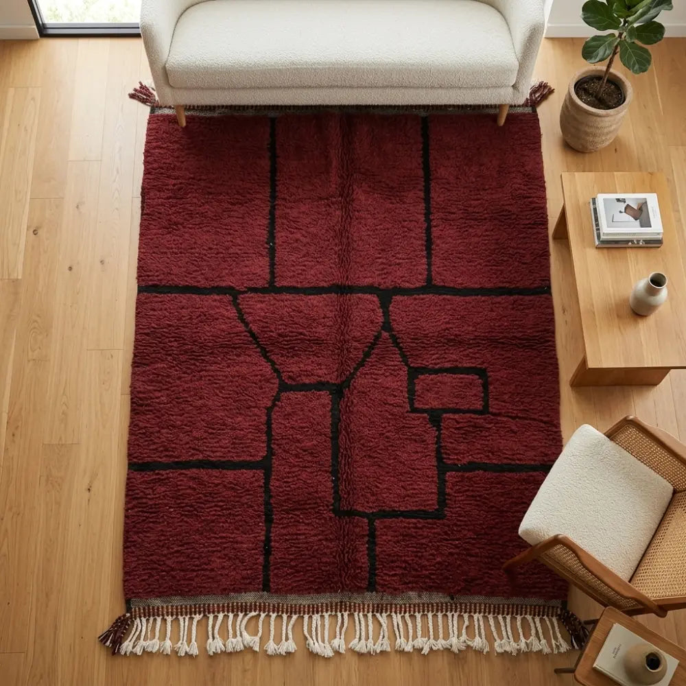 Tapis Beni M'Guild Rouge — Lignes Noires Main