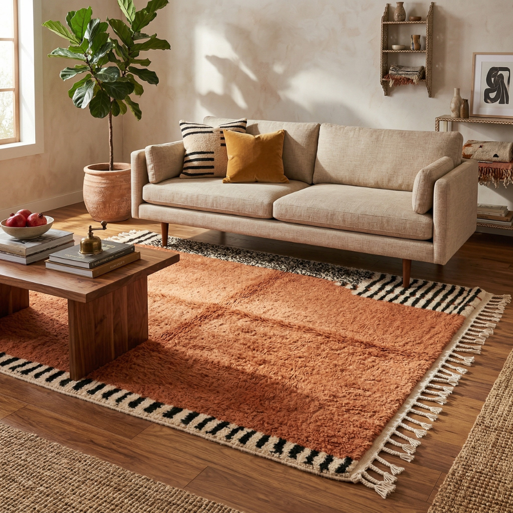Tapis Azilal Terracotta — Motifs Abstraits Main