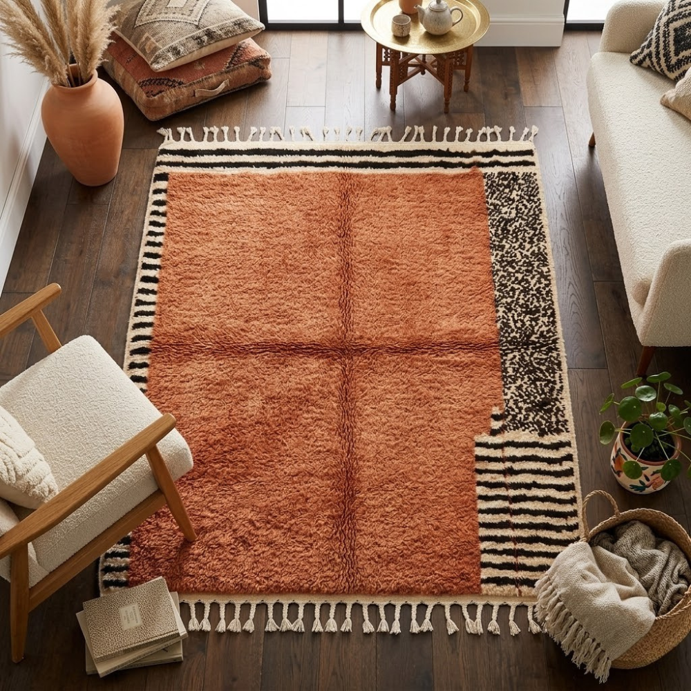 Tapis Azilal Terracotta — Motifs Abstraits Main