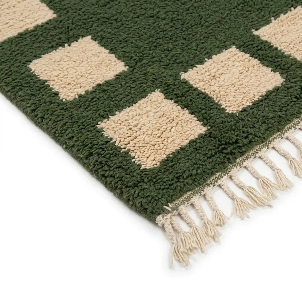 Tapis Vert Forêt Beni M'Guild — Motifs Beiges