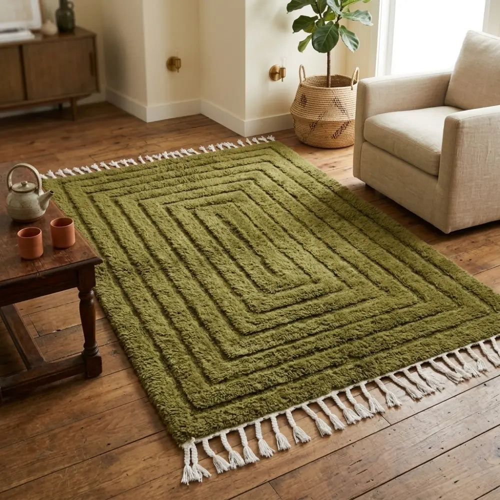 Tapis M'irt Vert Olive — Relief Géométrique