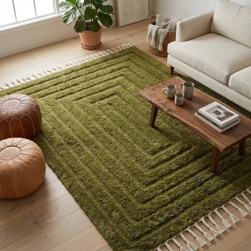 Tapis M'irt Vert Olive — Relief Géométrique