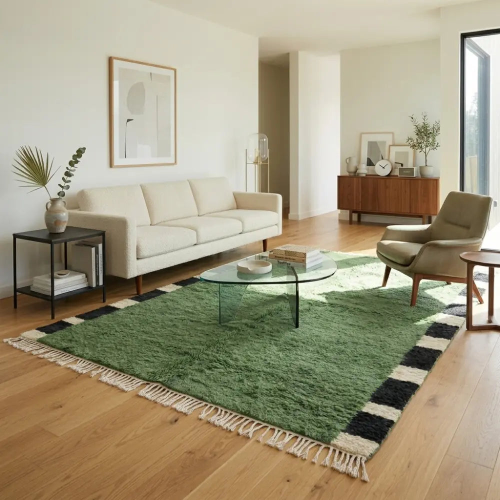 Tapis M'irt Vert Forêt — Bordures Noir & Blanc