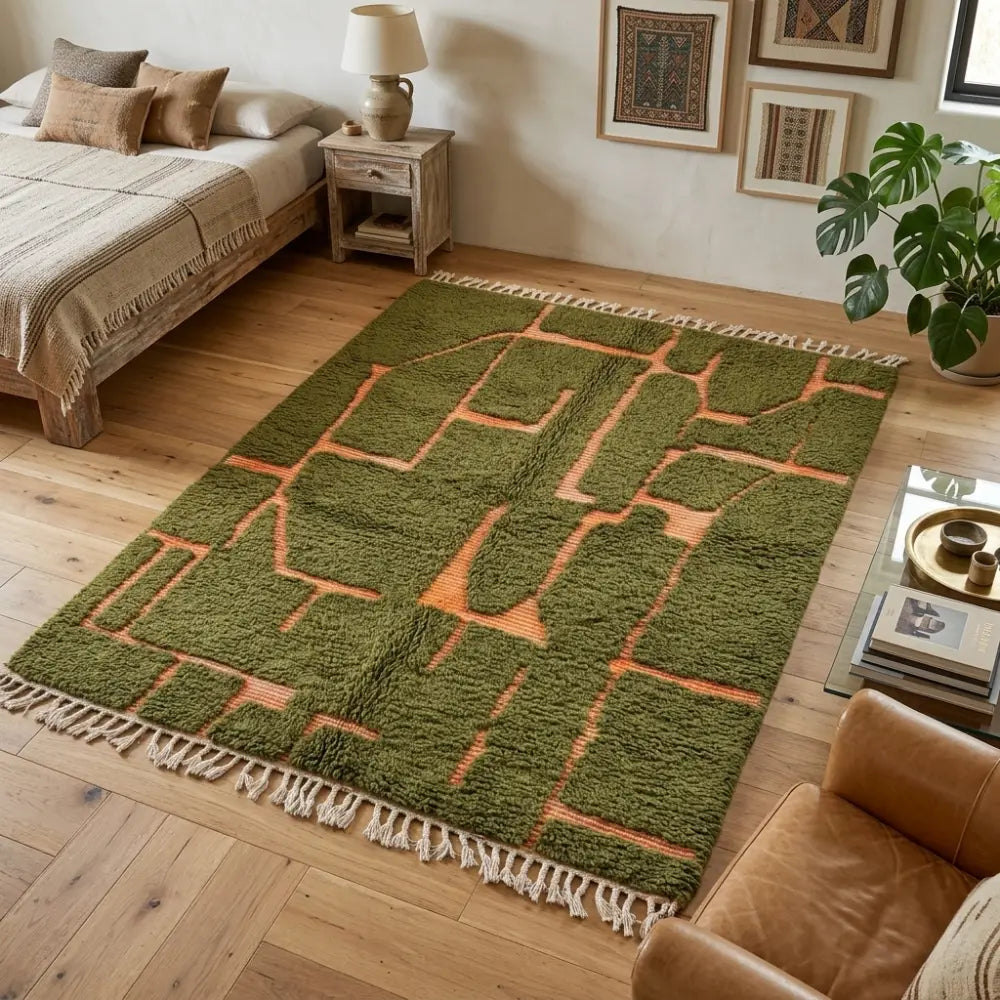 Tapis M'irt Vert Olive — Motifs Orange